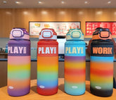 Motivational Rainbow Water Bottle – 800ML BPA-Free Leakproof Sipper Bottle with Time Markings – For School,Office,Gym Use – Airtight Lid (Blue)